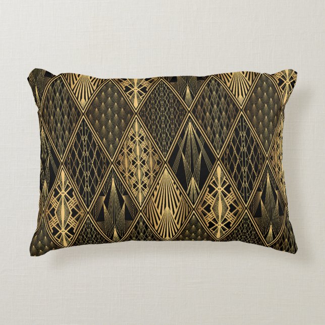 Coussins Décoratifs Art Déco Black Gold Elegance (Devant)