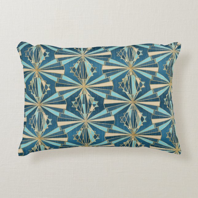 Coussins Décoratifs Art Deco Geometric Gold, Blue & Teal Luxury Glam (Devant)