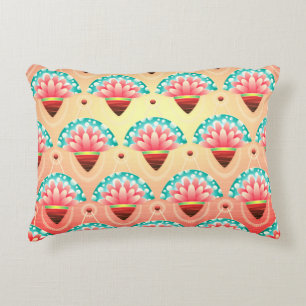 Coussins Décoratifs Art déco pêche turquoise or motif floral