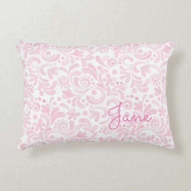 Coussins Décoratifs Art floral aquarelle NAME rose blanc féminin sucré (Devant)