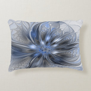 Coussins Décoratifs Art floral fractal abstrait aquarelle gris bleu