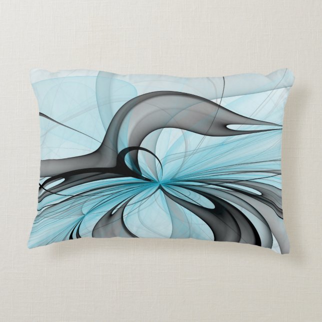 Coussins Décoratifs Art fractal moderne gris anthracite abstrait bleu (Dos)