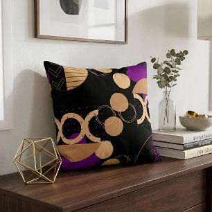 Coussins Décoratifs Art Géométrique Abstrait Moderne Noir Violet & Or
