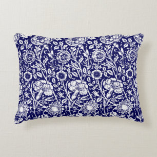 Coussins Décoratifs Art Nouveau Carnation Damask, Navy et Blanc