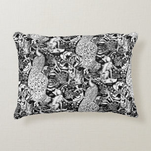 Coussins Décoratifs Art Nouveau Peacock Print, noir et blanc