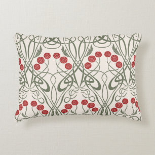 Coussins Décoratifs Art Nouveau Roses Rouges et Tiges Sinuieuses