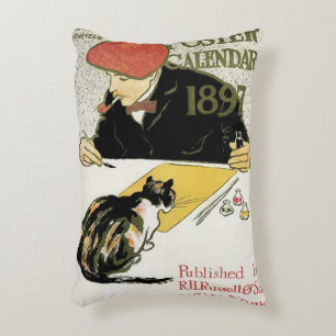 Coussins Décoratifs Art Nouveau vintage, artiste peignant avec un chat