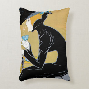 Coussins Décoratifs Art Nouveau vintage, Dame buvant du thé Marco Polo
