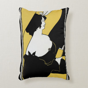 Coussins Décoratifs Art Nouveau vintage, femme lisant un livre jaune