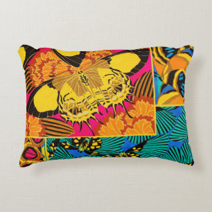 Coussins Décoratifs Art papillon rose et sarcelle maximaliste vibrant