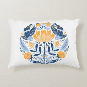 Coussins Décoratifs Art populaire ornement rond avec oiseaux, roses et