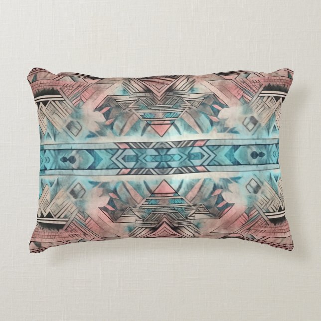 Coussins Décoratifs Aztec Sud-Ouest Pastel Rose Et Bleu (Devant)