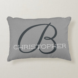 Coussins Décoratifs B Monogramme de Nom Élégant Noir Blanc Gris