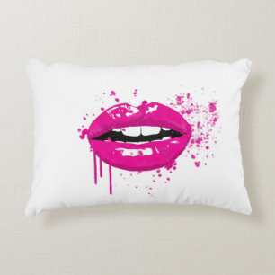Coussins Décoratifs Baiser à la mode de lèvres de rose de maquillage