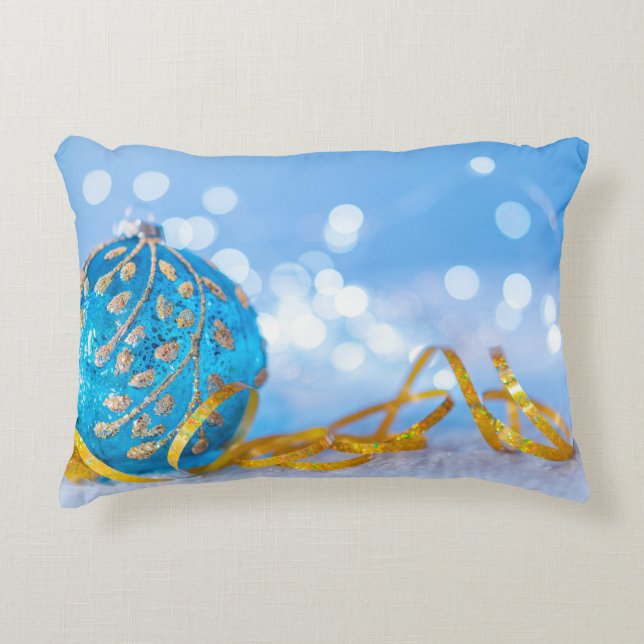 Coussins Décoratifs Balle de décoration bleue de Noël (Devant)