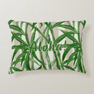 Coussins Décoratifs Bamboo Jungle Hawaiian Stripe - Vert et Taupe
