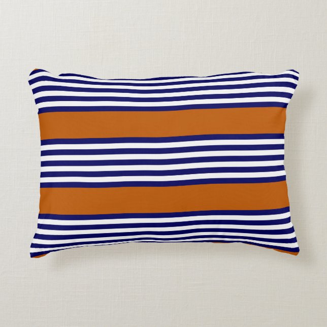Coussins Décoratifs Bandes bleu marine et blanc avec orange brûlé (Devant)