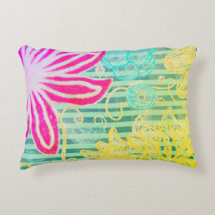Coussins Décoratifs Bandes tropicales colorées et fleurs