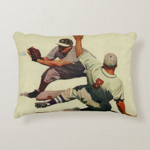 Coussins Décoratifs Baseball sportif vintage, joueur glissant vers la 