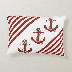 Coussins Décoratifs Bateau/Ancre de bateau/noeud/bandes rouges marine