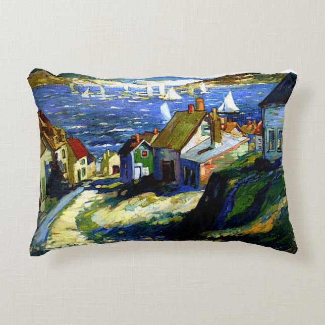 Coussins Décoratifs Bateaux à voile au port, peinture d'art (Devant)