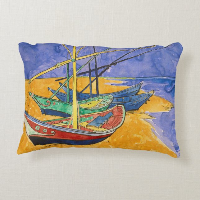 Coussins Décoratifs Bateaux de Van Gogh Impressionnisme Plage (Dos)