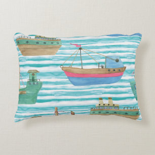 Coussins Décoratifs Bateaux : Motif de peinture aquarelle.