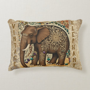 Coussins Décoratifs Batik,Éléphant,Antique ,Style Vintage, Marron
