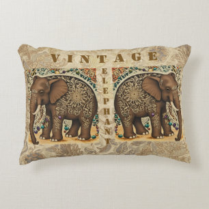 Coussins Décoratifs Batik,Éléphant,Antique ,Style Vintage, Marron