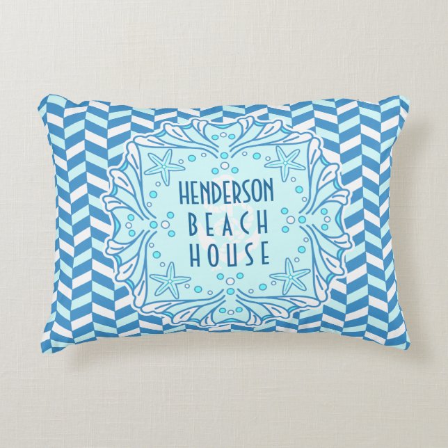 Coussins Décoratifs Beach House Art Déco Shell et Herringbone Custom (Devant)