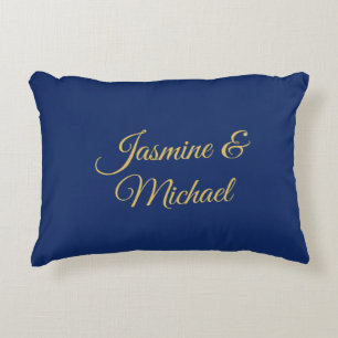 Coussins Décoratifs Beaux Noms De Couple Calligraphie Chic Bleu & Or
