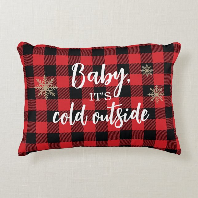 Coussins Décoratifs Bébé Il fait froid dehors Rouge Plaid (Devant)