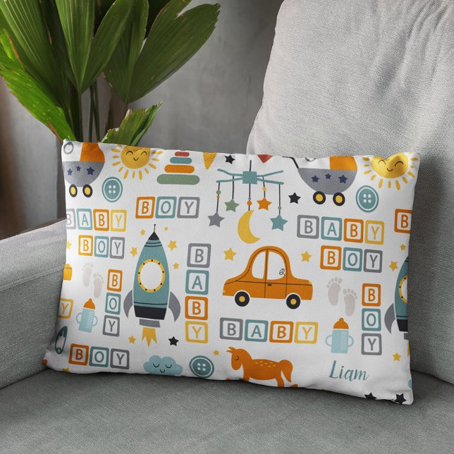 Coussins Décoratifs Bébé mignon voiture et Motif de jouets avec nom (Créateur téléchargé)