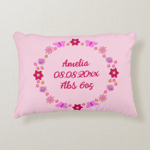 Coussins Décoratifs Bébé rose Papillons et fleurs personnalisés