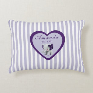 Coussins Décoratifs Bébé Violet et Nom Blanc Eléphant