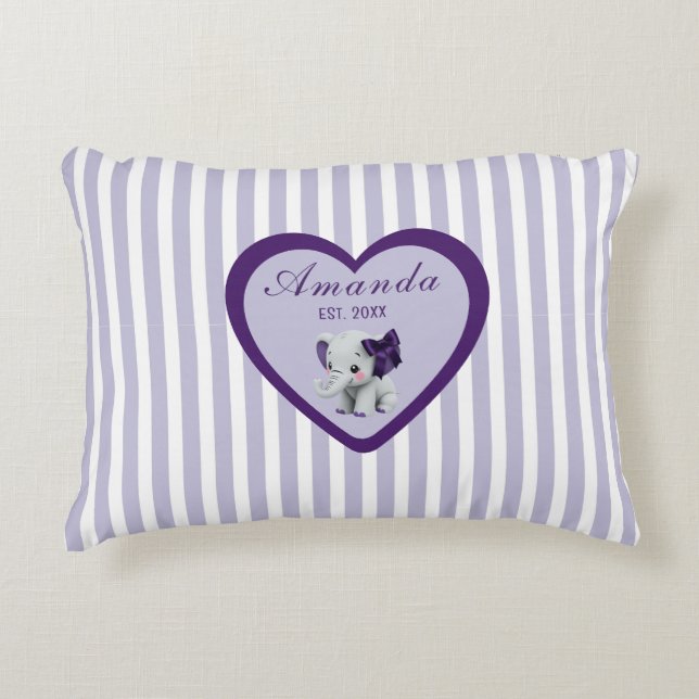 Coussins Décoratifs Bébé Violet et Nom Blanc Eléphant (Devant)