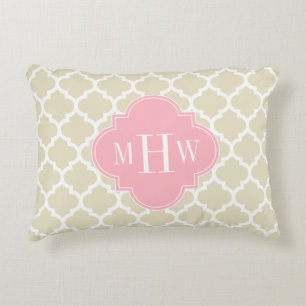 Coussins Décoratifs Beige, White Moroccan #5 Pink 3 Initial Monogram