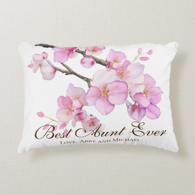 Coussins Décoratifs Belle aquarelle rose cerisier fleurs Tante (Devant)