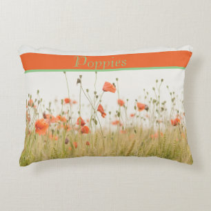 Coussins Décoratifs Belle Fleur de Pavot Orange, personnalisable.