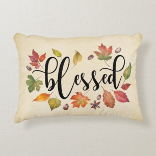 Coussins Décoratifs Béni En Calligraphie Noire Et Feuilles D'Automne