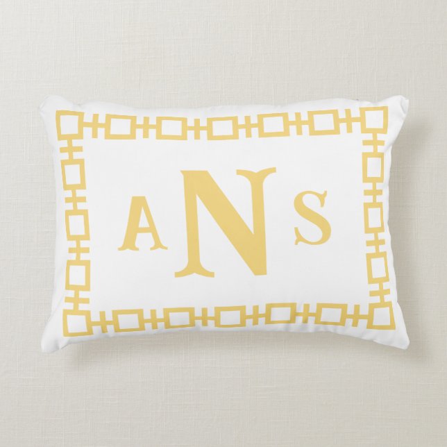 Coussins Décoratifs Beurre Jaune Carré grec Monogramme clé (Devant)
