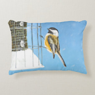 Coussins Décoratifs Bickadee sur la peinture d'alimentation - Oiseaux