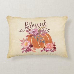Coussins Décoratifs Bienheureux - Citrouille d'automne avec fleurs ros