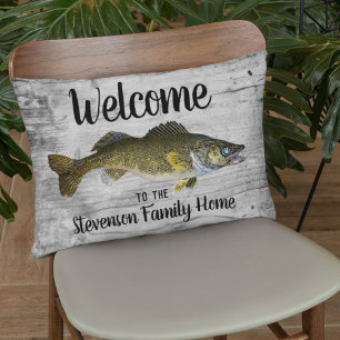 Coussins Décoratifs Bienvenue Pêche Walleye Nom de famille Maison Cot