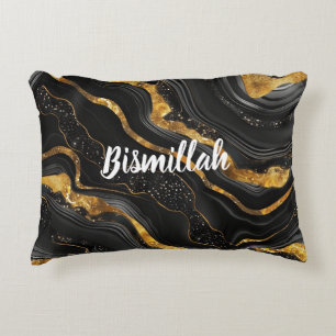 Coussins Décoratifs Bismillah Alhamdullilah Agate noir et or