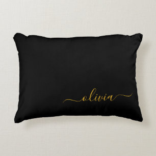 Coussins Décoratifs Black Gold Modern Script Girl Monogramme Nom