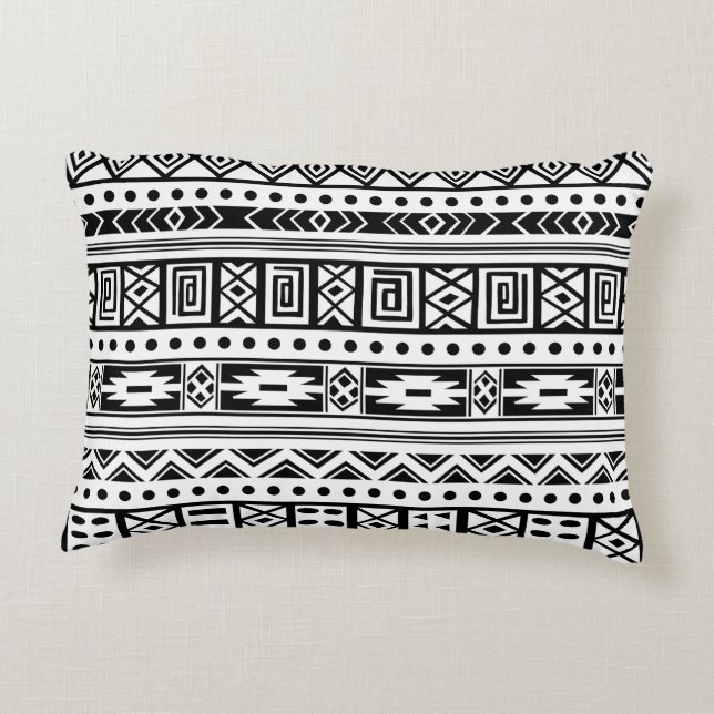 Coussins Décoratifs Blanc Avec Black Tribal Ikat Motif sans couture (Dos)