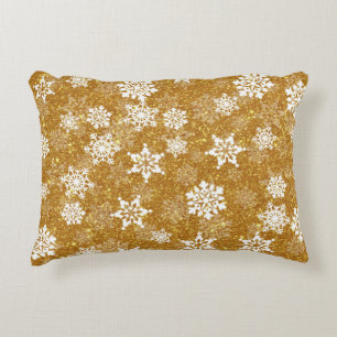 Coussins Décoratifs Blanc Flocon de Neige Luxueux Jaune Élégant Noël
