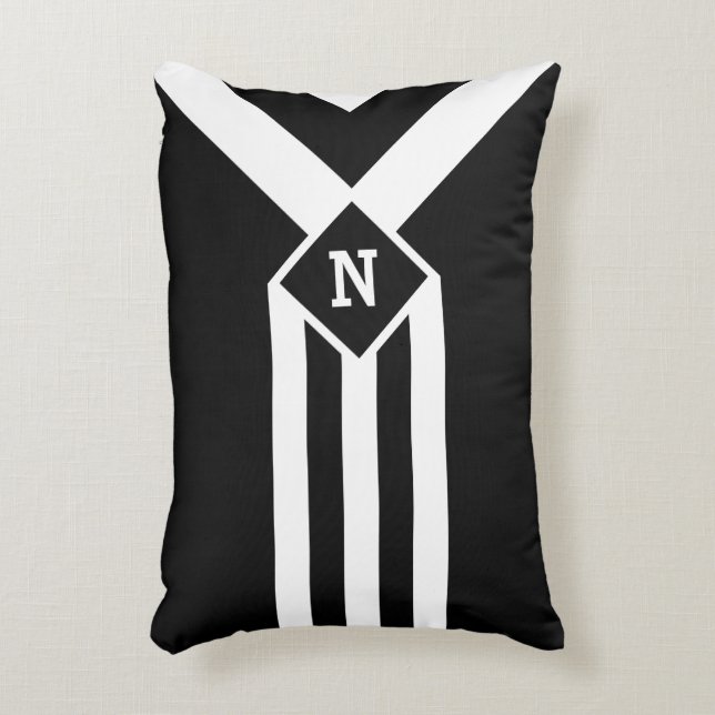 Coussins Décoratifs Blancs et Chevrons sur Noir avec Monogramme (Devant(Vertical))