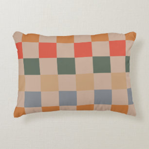 Coussins Décoratifs Bleu Beige Orange Marron Carreaux Motif Gingham